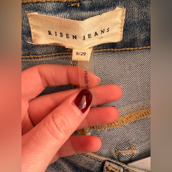 Risen Chic Light Blue Wide Leg Jeans with chuffed bottoms w/ light distress 9/29 - Picture 9 of 10